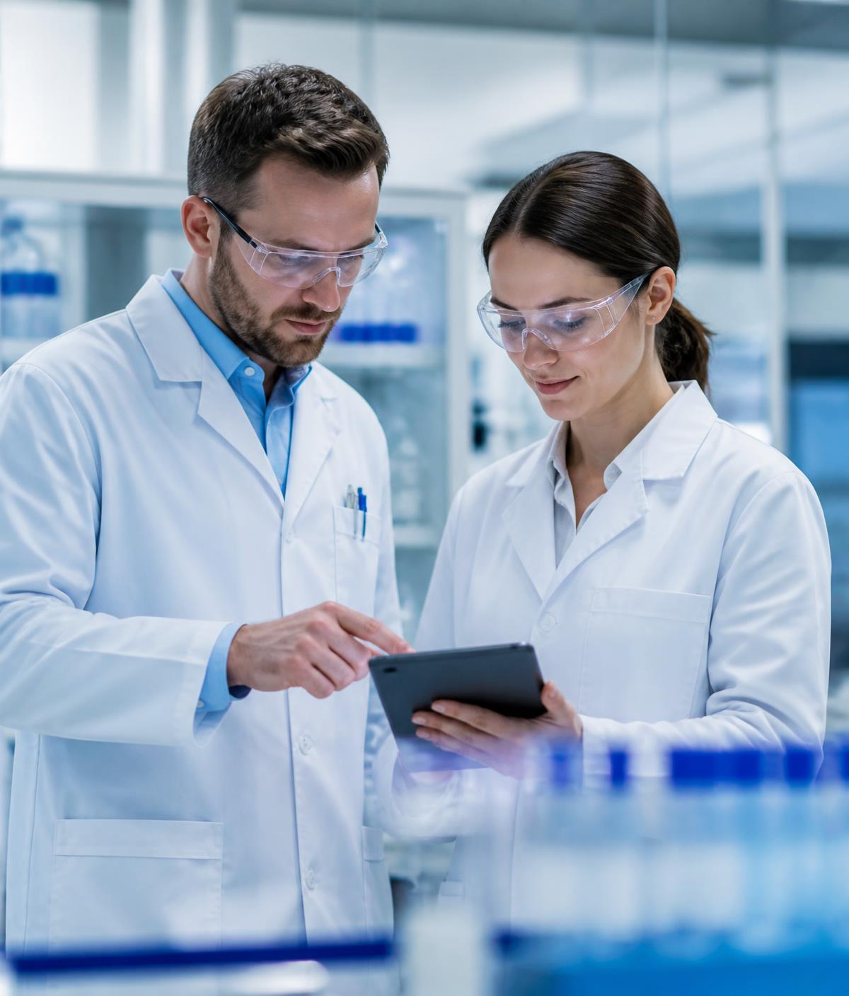 DECAGON researchers reviewing product data in a laboratory